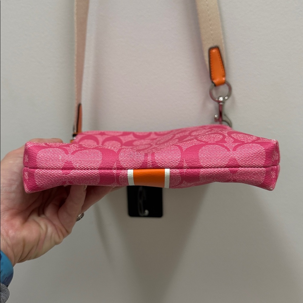 Coach Signature Pink Orange Stripe Swingpack Crossbody Purse Handbag! - Picture 5 of 6